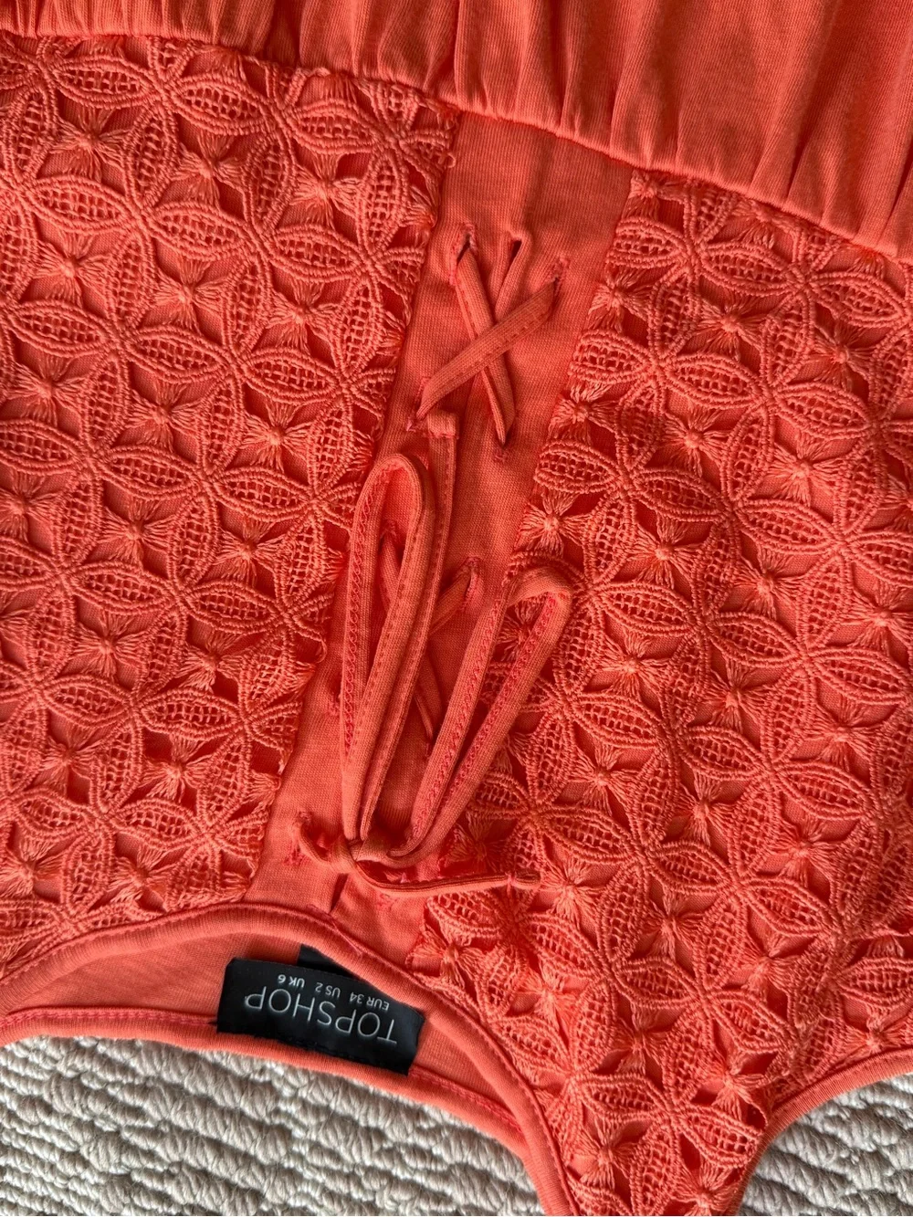 Topshop Coral Crochet Bodice Spaghetti Strap Camisole
